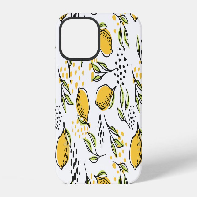 Lemon, green branches: abstract pattern. iPhone case (Back)