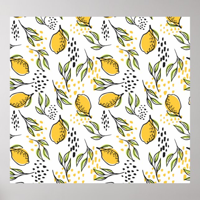 Lemon, green branches: abstract pattern. poster (Front)