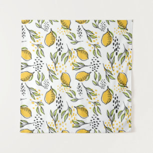 Lemon, green branches: abstract pattern. tapestry