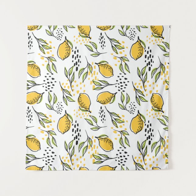 Lemon, green branches: abstract pattern. tapestry (Front)