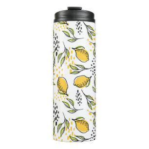 Lemon, green branches: abstract pattern. thermal tumbler