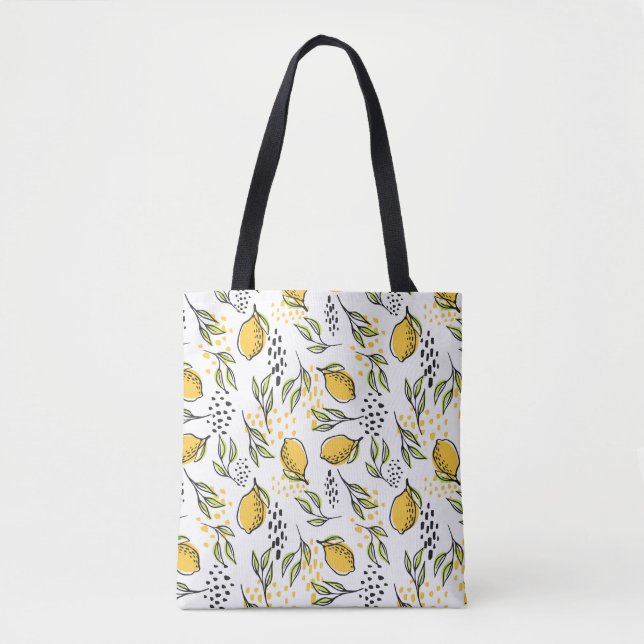 Lemon, green branches: abstract pattern. tote bag (Front)