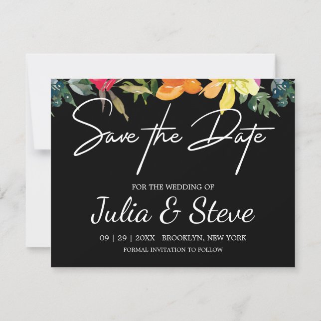 Lemon Green Floral Wedding Save The Date Card (Front)
