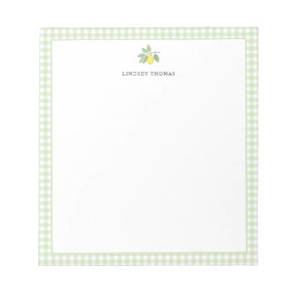 Lemon Green Gingham Border Personalised Notepad