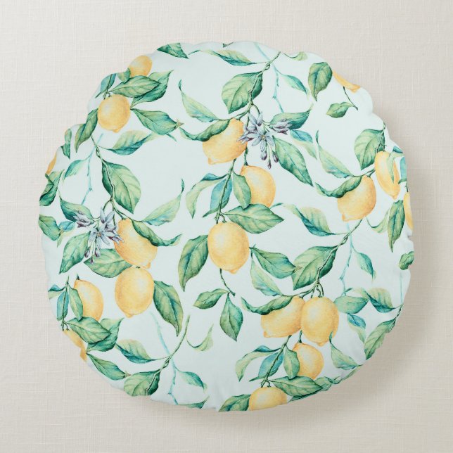 Lemon Green Watercolor: Seamless Romance Round Cushion (Front)