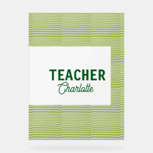 Lemon green white stripes teacher professor name c acrylic sign