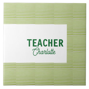 Lemon green white stripes teacher professor name c ceramic tile