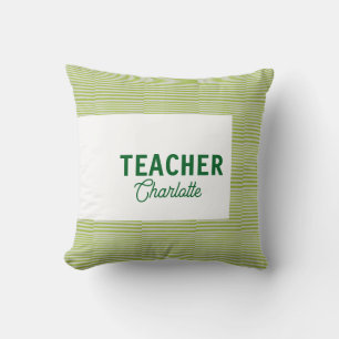 Lemon green white stripes teacher professor name c cushion
