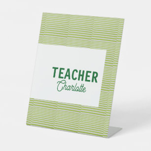 Lemon green white stripes teacher professor name c pedestal sign