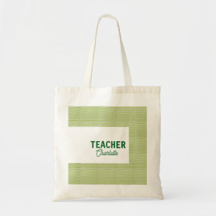 Lemon green white stripes teacher professor name c tote bag
