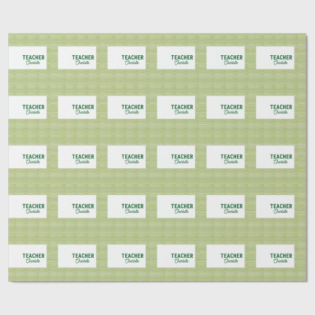 Lemon green white stripes teacher professor name c wrapping paper (Flat)