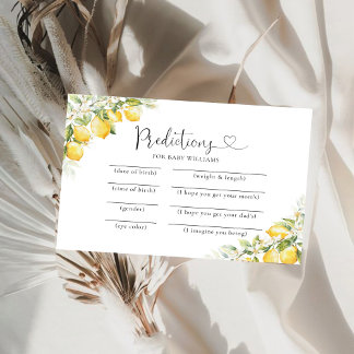 Lemon Greenery Citrus Baby Shower Predictions Card