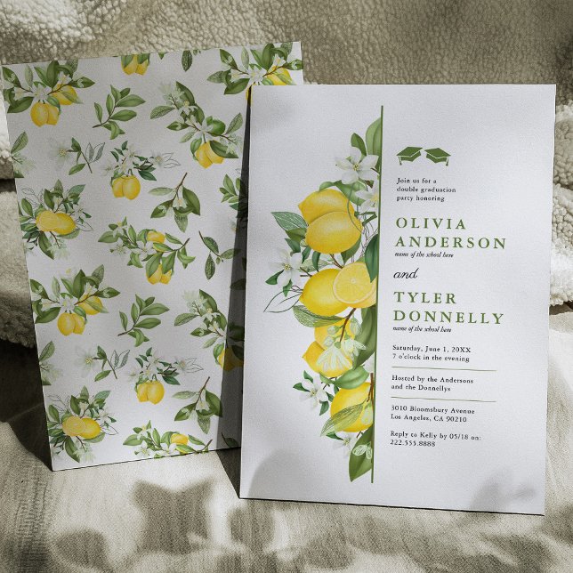 Lemon Greenery Double Graduation Party Invitation (Creator Uploaded)
