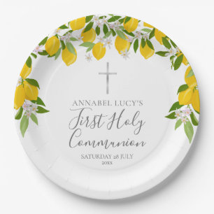 Lemon Greenery First Holy Communion Paper Plate