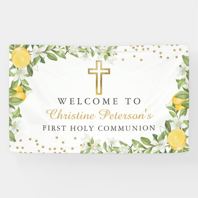 Lemon Greenery First Holy Communion Welcome Banner (Horizontal)