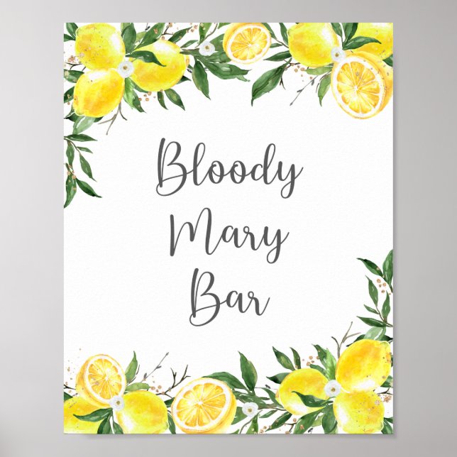 Lemon Greenery Gold Bloody Mary Bar Bridal Sign (Front)