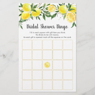 Lemon Greenery Gold Bridal Shower Bingo Game