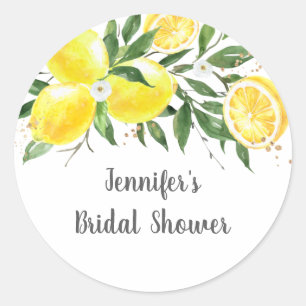 Lemon Greenery Gold Bridal Shower Classic Round Sticker