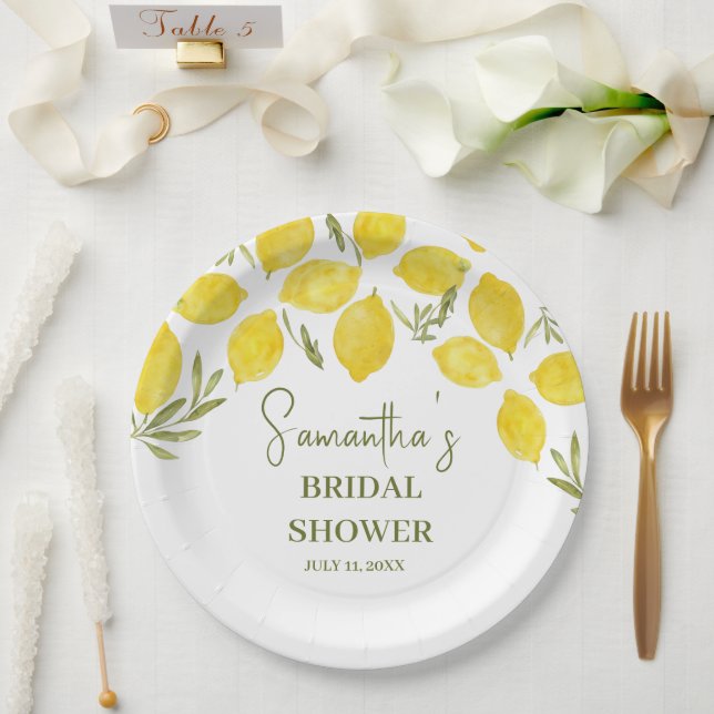 Lemon Greenery Italian Yellow Olive Bridal Shower Paper Plate (Wedding)