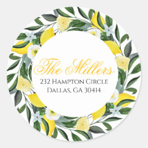 Lemon Greenery Return Address  Classic Round Sticker