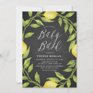 Lemon Greenery Wreath Chalkboard Baby Shower Bash Invitation
