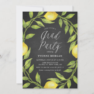 Lemon Greenery Wreath Rustic Chalkboard Graduation Invitation