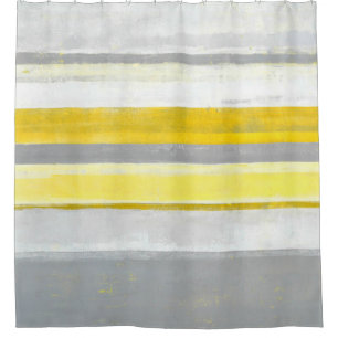 'Lemon' Grey and Yellow Abstract Art Shower Curtain