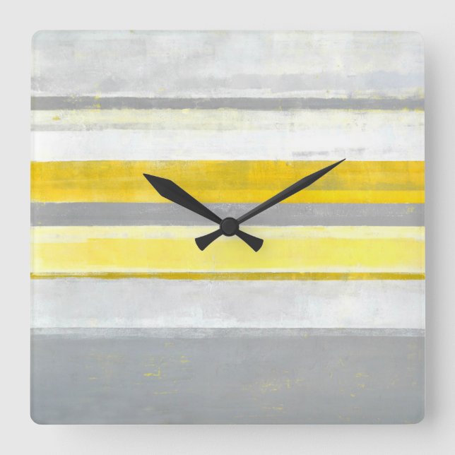 'Lemon' Grey and Yellow Abstract Art Square Wall Clock (Front)
