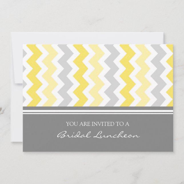 Lemon Grey Chevron Bridal Lunch Invitation Cards (Front)