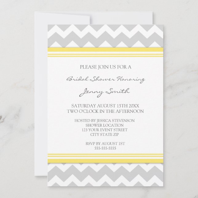 Lemon Grey Chevron Bridal Shower Invitation Cards (Back)