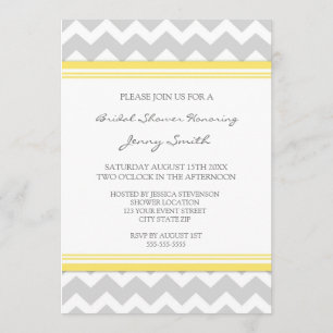 Lemon Grey Chevron Bridal Shower Invitation Cards