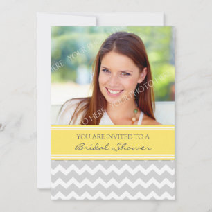Lemon Grey Chevron Photo Bridal Shower Invitation