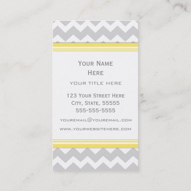 Lemon Grey Chevron Retro Business Cards (Back)