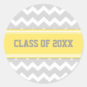 Lemon Grey Chevrons Graduation Custom Year Classic Round Sticker
