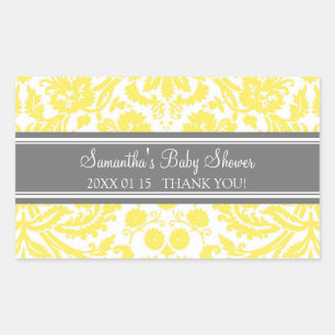 Lemon Grey Damask Baby Shower Favour Stickers