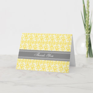 Lemon Grey Damask Baby Shower Thank You Card