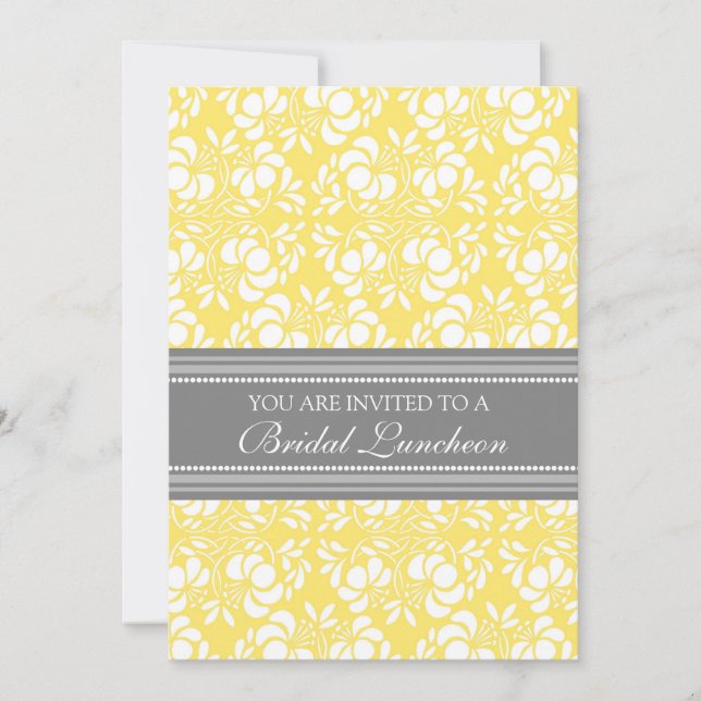Lemon Grey Damask Bridal Lunch Invitation Cards (Front)