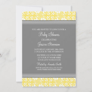 Lemon Grey Damask Custom Baby Shower Invitations