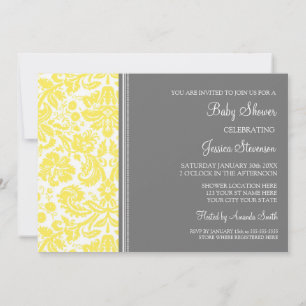 Lemon Grey Damask Custom Baby Shower Invitations