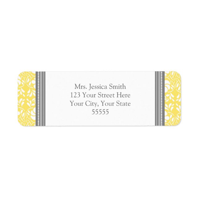 Lemon Grey Damask Custom Return Address Labels (Front)
