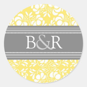 Lemon Grey Damask Monogram Envelope Seal
