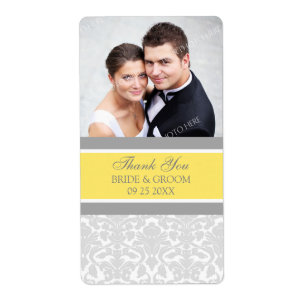 Lemon Grey Damask Photo Wedding Labels