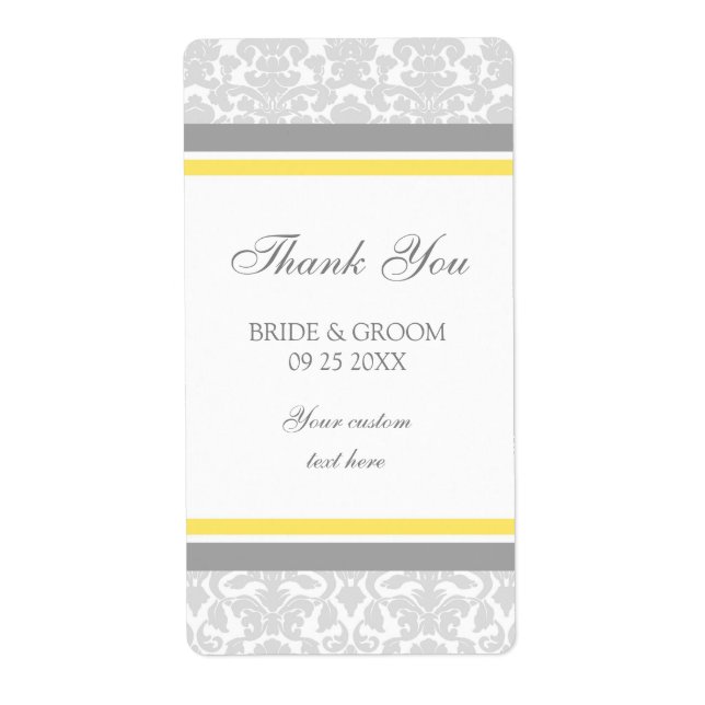Lemon Grey Damask Wedding Labels (Front)