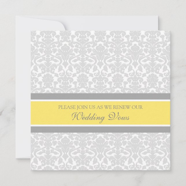 Lemon Grey Damask Wedding Vow Renewal Invitations (Front)