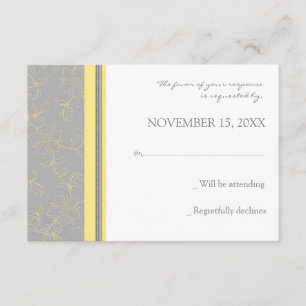 Lemon Grey Floral RSVP Wedding Card