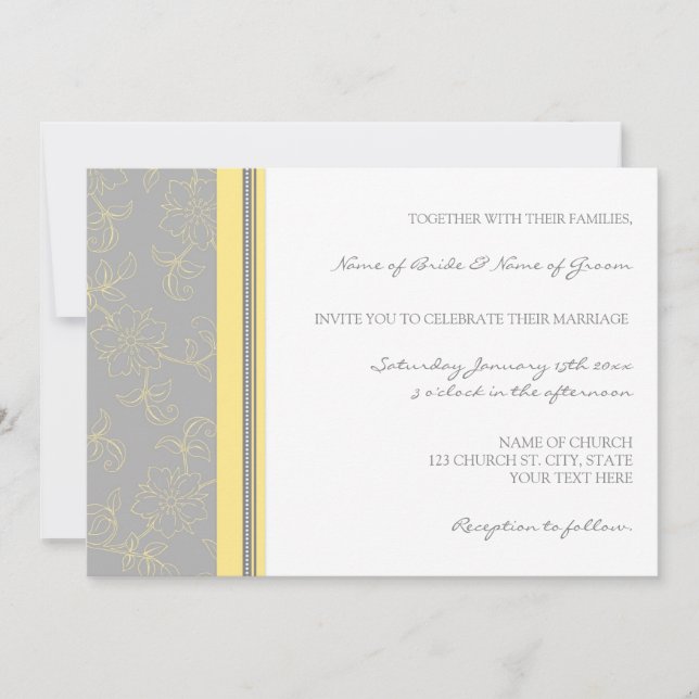 Lemon Grey Floral Wedding Invitation Cards (Front)