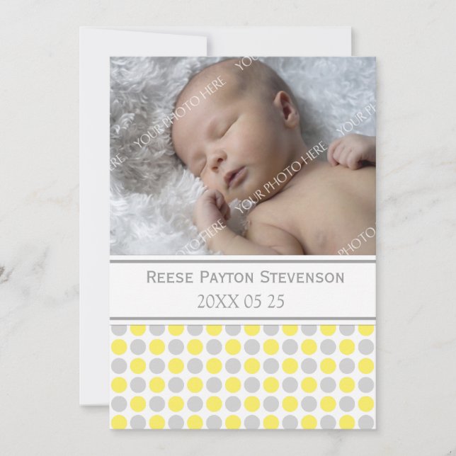 Lemon Grey Template New Baby Birth Announcement (Front)