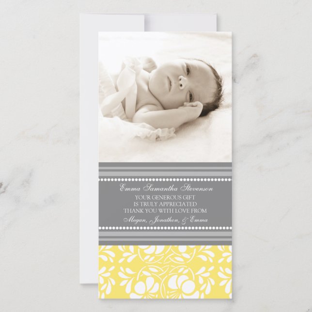 Lemon Grey Thank You Baby Shower Photo Cards (Front)