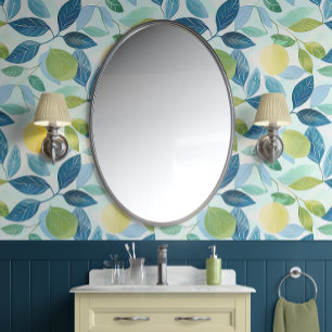 Lemon Grove Bliss - Blue, Green, Yellow - Organic Wallpaper