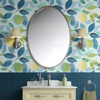 Lemon Grove Bliss - Blue, Green, Yellow - Organic  Wallpaper